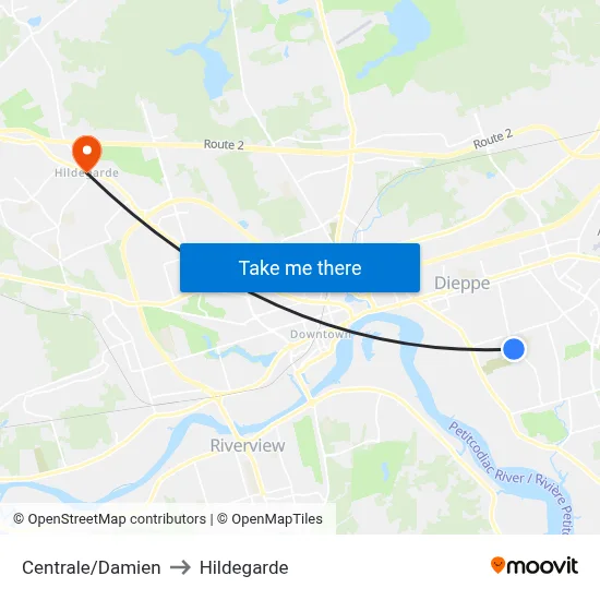 Centrale/Damien to Hildegarde map
