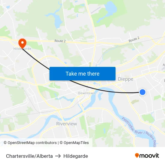 Chartersville/Alberta to Hildegarde map