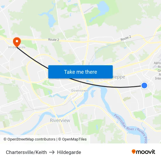 Chartersville/Keith to Hildegarde map