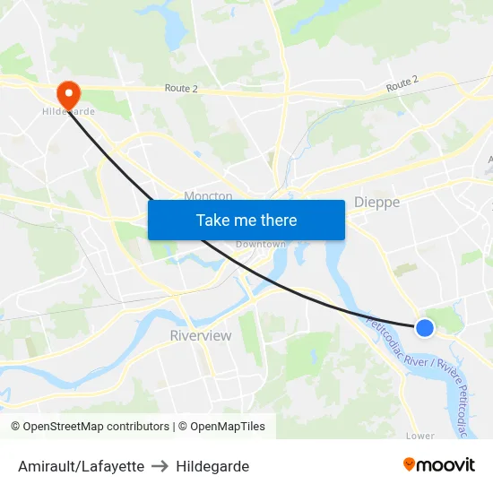 Amirault/Lafayette to Hildegarde map