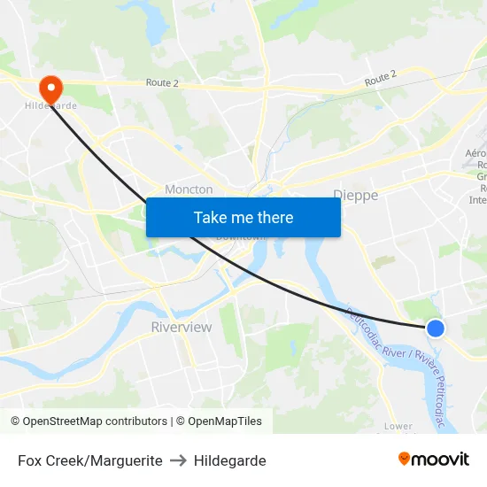 Fox Creek/Marguerite to Hildegarde map