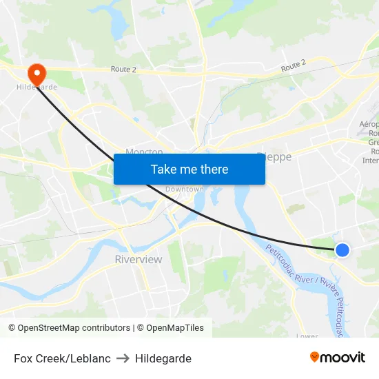 Fox Creek/Leblanc to Hildegarde map