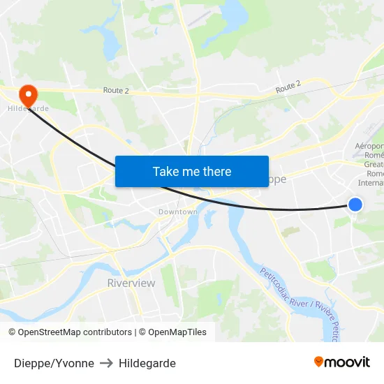 Dieppe/Yvonne to Hildegarde map