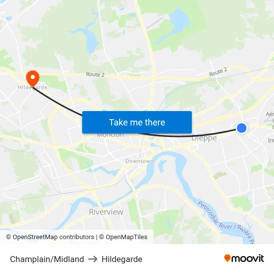 Champlain/Midland to Hildegarde map