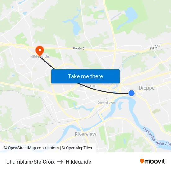 Champlain/Ste-Croix to Hildegarde map
