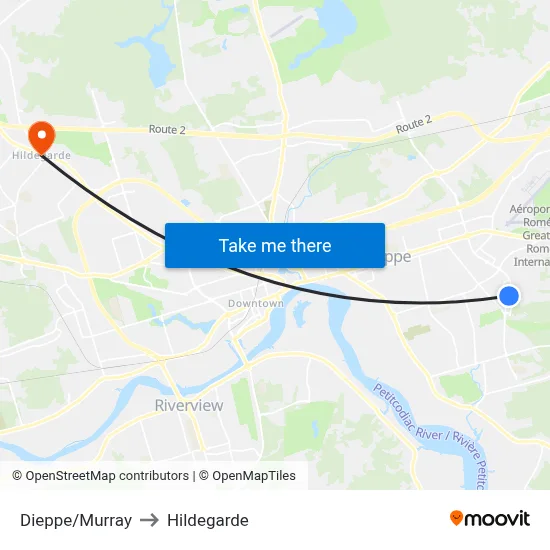 Dieppe/Murray to Hildegarde map