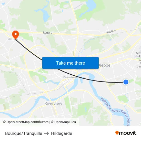 Bourque/Tranquille to Hildegarde map