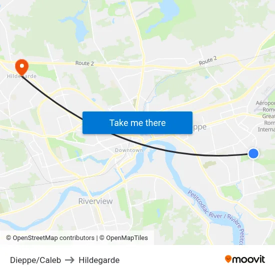 Dieppe/Caleb to Hildegarde map