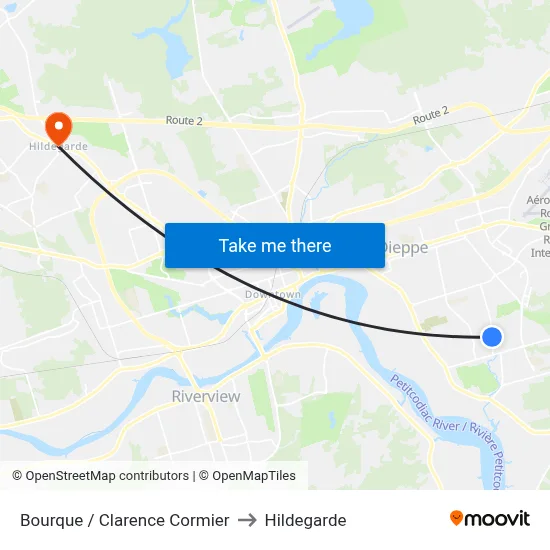 Bourque / Clarence Cormier to Hildegarde map