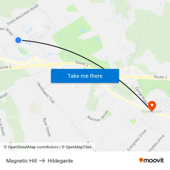 Magnetic Hill to Hildegarde map