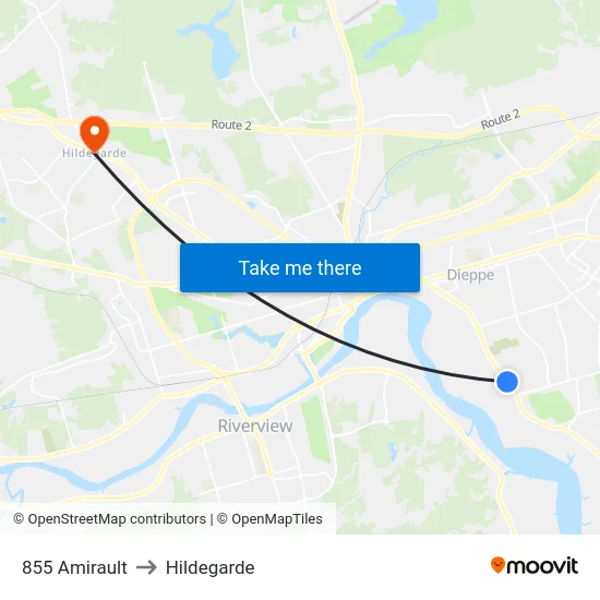 855 Amirault to Hildegarde map