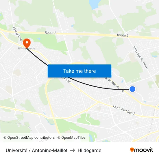 Université / Antonine-Maillet to Hildegarde map