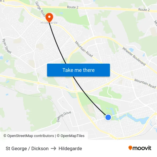 St George / Dickson to Hildegarde map