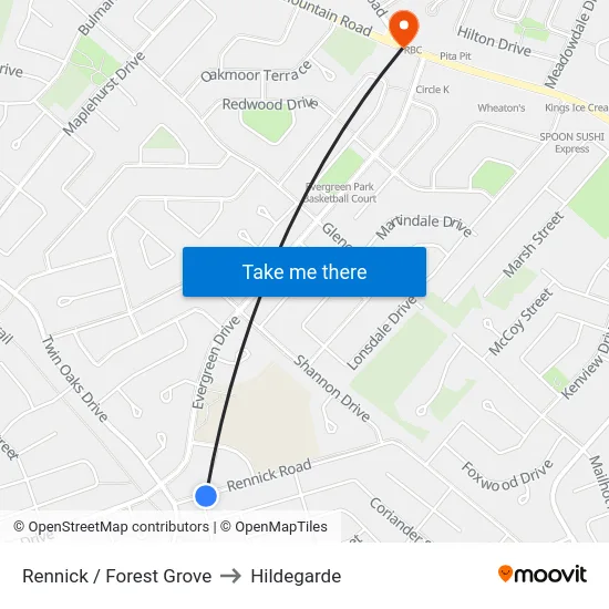 Rennick / Forest Grove to Hildegarde map