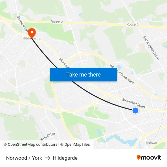 Norwood / York to Hildegarde map