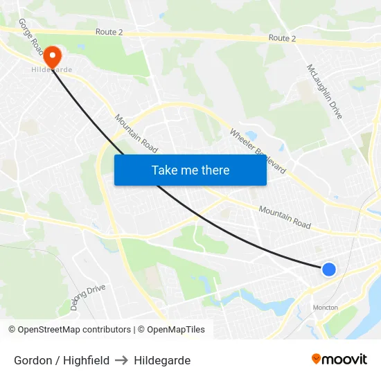 Gordon / Highfield to Hildegarde map