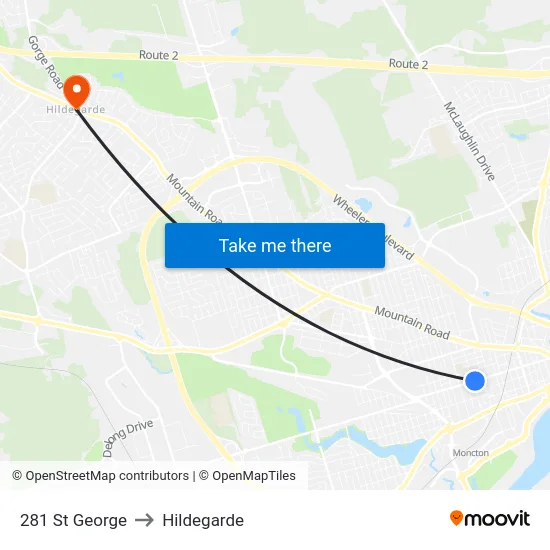 281 St George to Hildegarde map