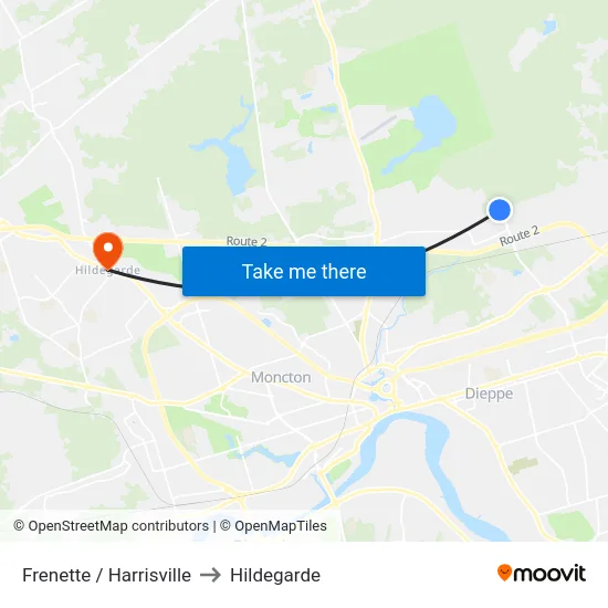 Frenette / Harrisville to Hildegarde map