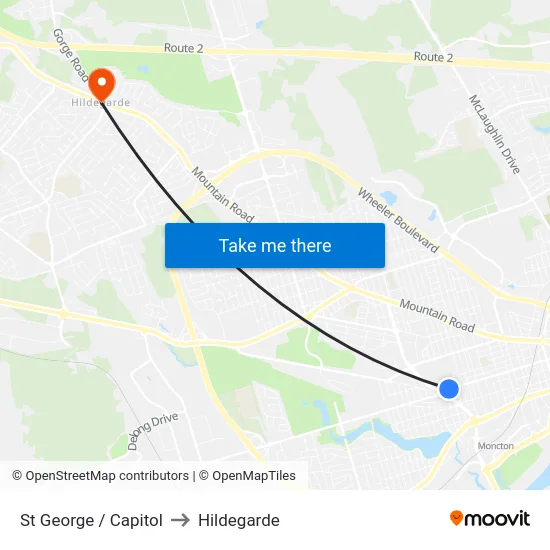 St George / Capitol to Hildegarde map
