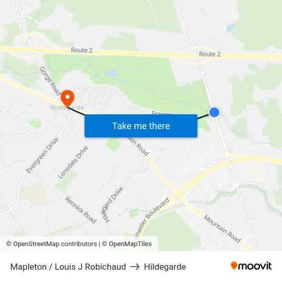 Mapleton / Louis J Robichaud to Hildegarde map