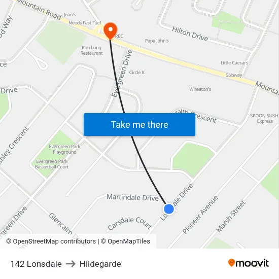 142 Lonsdale to Hildegarde map