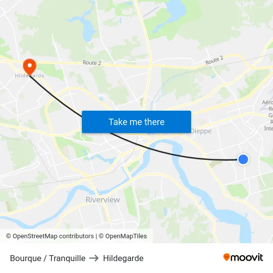 Bourque / Tranquille to Hildegarde map