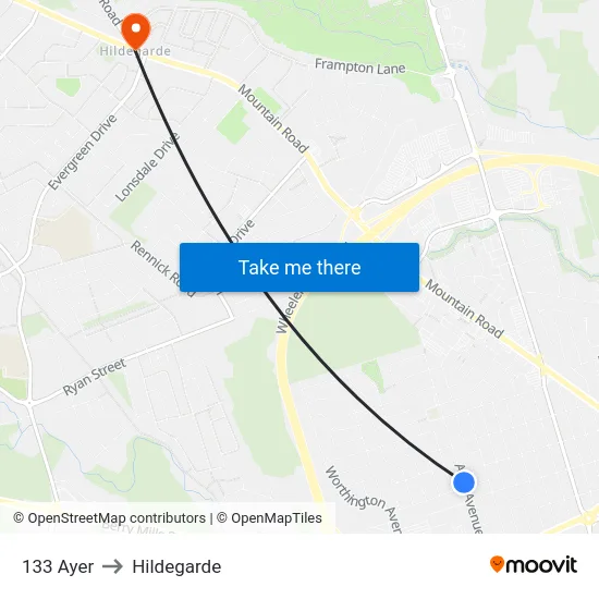 133 Ayer to Hildegarde map