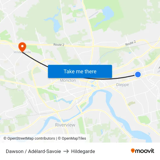 Dawson / Adélard-Savoie to Hildegarde map