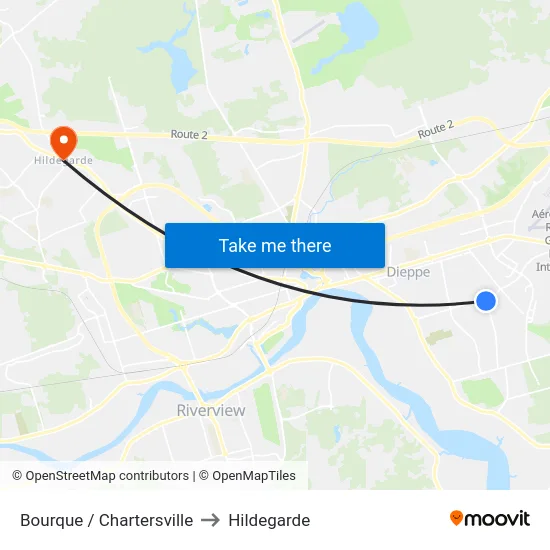 Bourque / Chartersville to Hildegarde map
