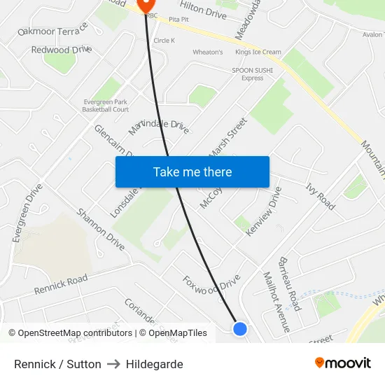Rennick / Sutton to Hildegarde map