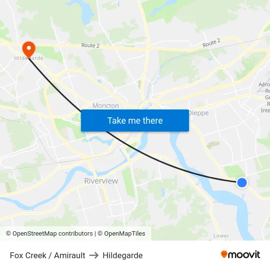 Fox Creek / Amirault to Hildegarde map