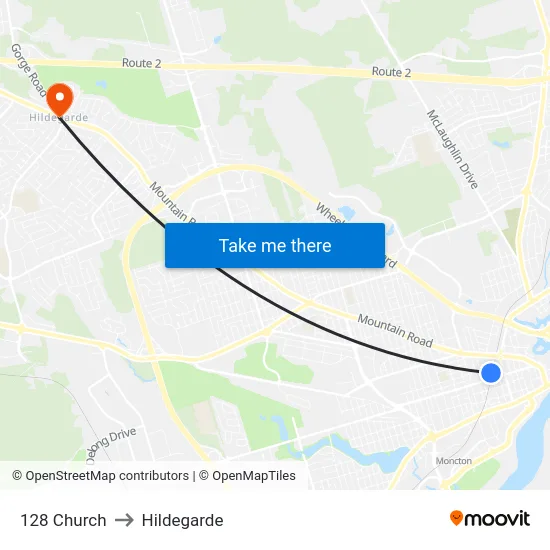 128 Church to Hildegarde map