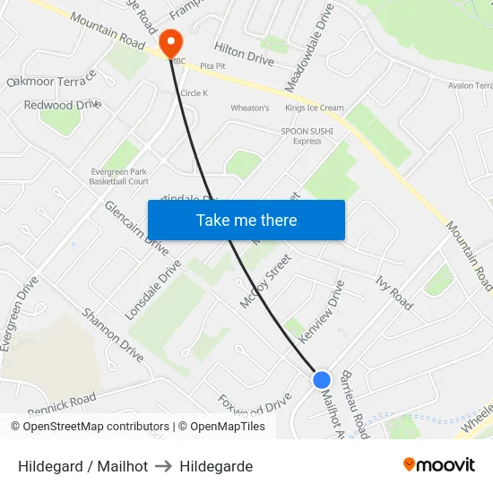 Hildegard / Mailhot to Hildegarde map
