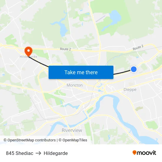 845 Shediac to Hildegarde map