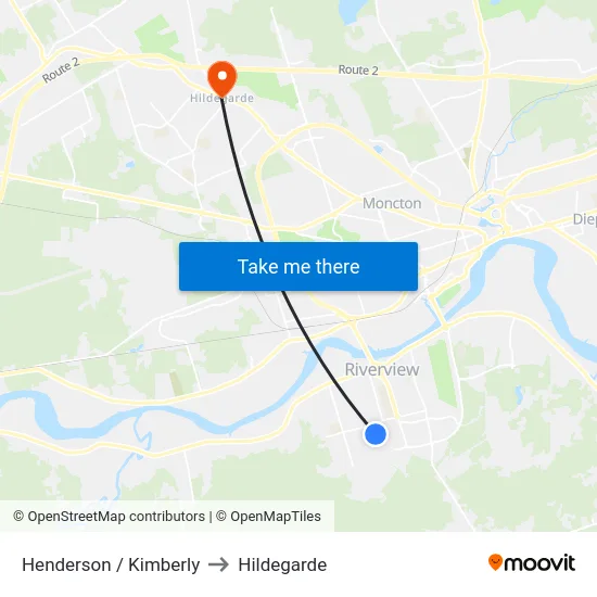 Henderson / Kimberly to Hildegarde map