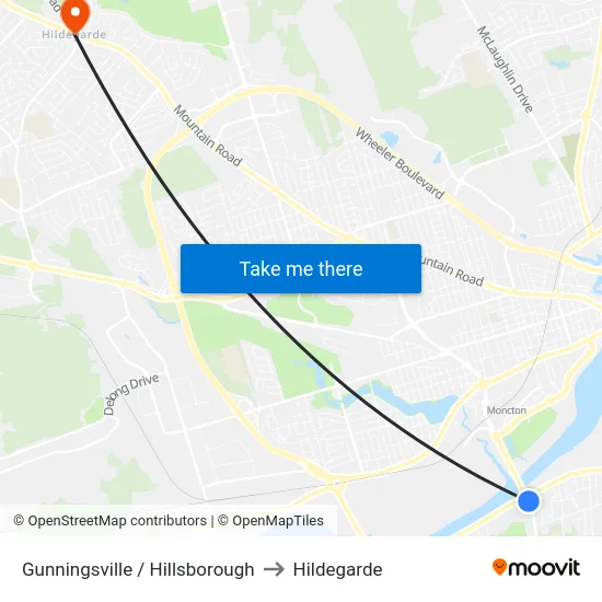 Gunningsville / Hillsborough to Hildegarde map