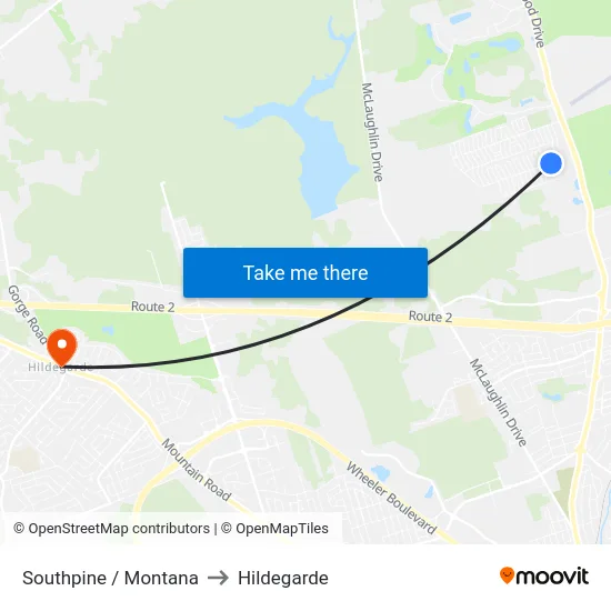 Southpine / Montana to Hildegarde map