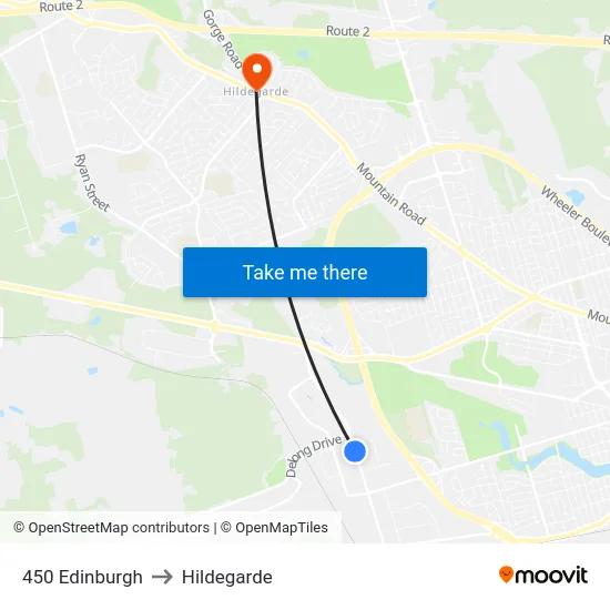 450 Edinburgh to Hildegarde map