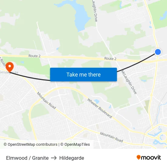Elmwood / Granite to Hildegarde map