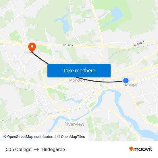 505 College to Hildegarde map