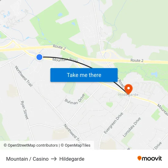Mountain / Casino to Hildegarde map