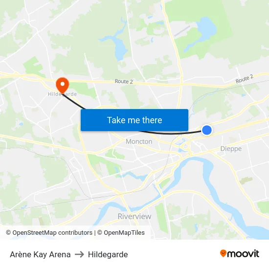 Arène Kay Arena to Hildegarde map