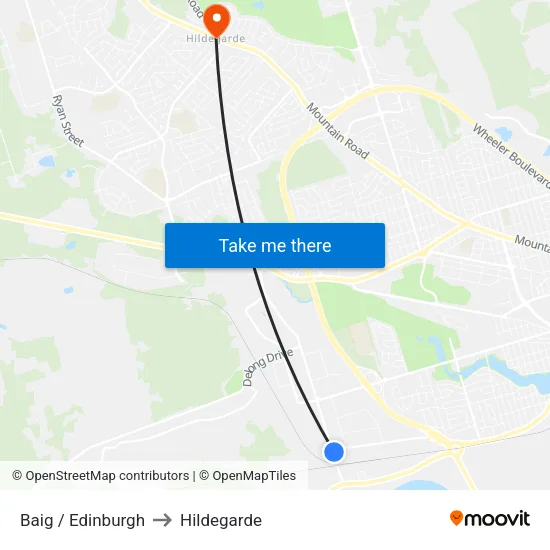 Baig / Edinburgh to Hildegarde map
