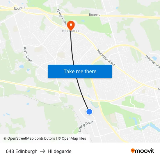648 Edinburgh to Hildegarde map