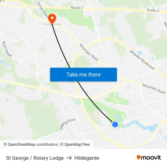 St George / Rotary Lodge to Hildegarde map
