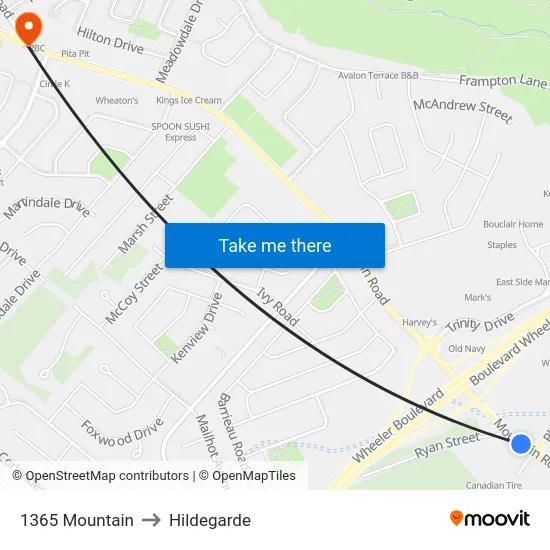 1365 Mountain to Hildegarde map