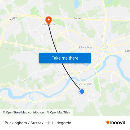 Buckingham / Sussex to Hildegarde map
