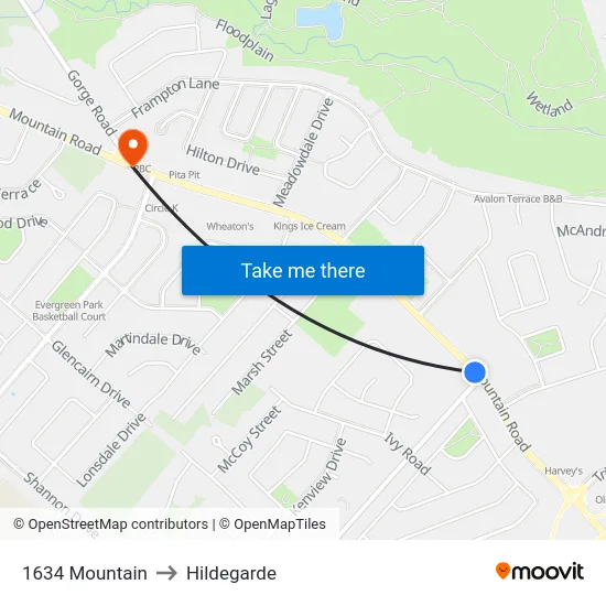 1634 Mountain to Hildegarde map