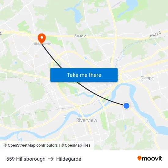 559 Hillsborough to Hildegarde map