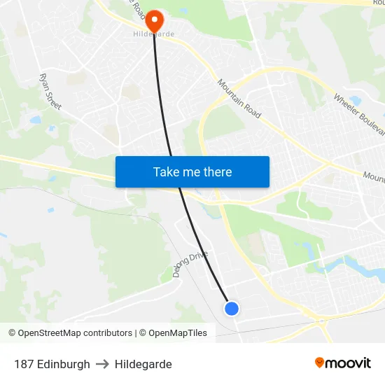187 Edinburgh to Hildegarde map